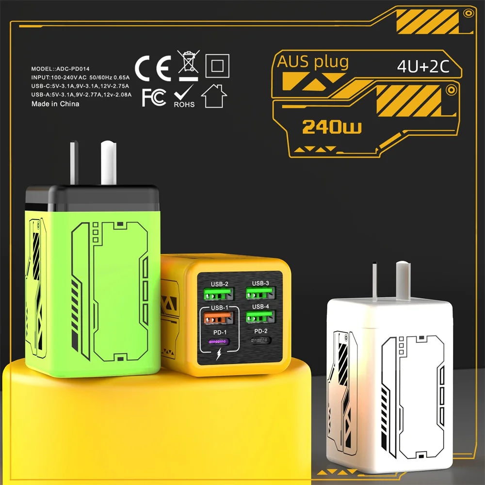 Cargador 6 en 1 240W USB-C PD: iPhone, Samsung, Xiaomi | Carga Rápida - Corporación Turística