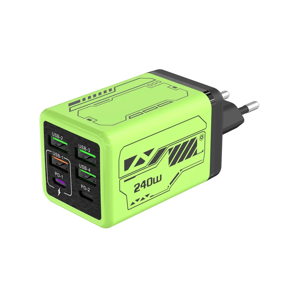 Cargador 6 en 1 240W USB-C PD: iPhone, Samsung, Xiaomi | Carga Rápida - Corporación Turística