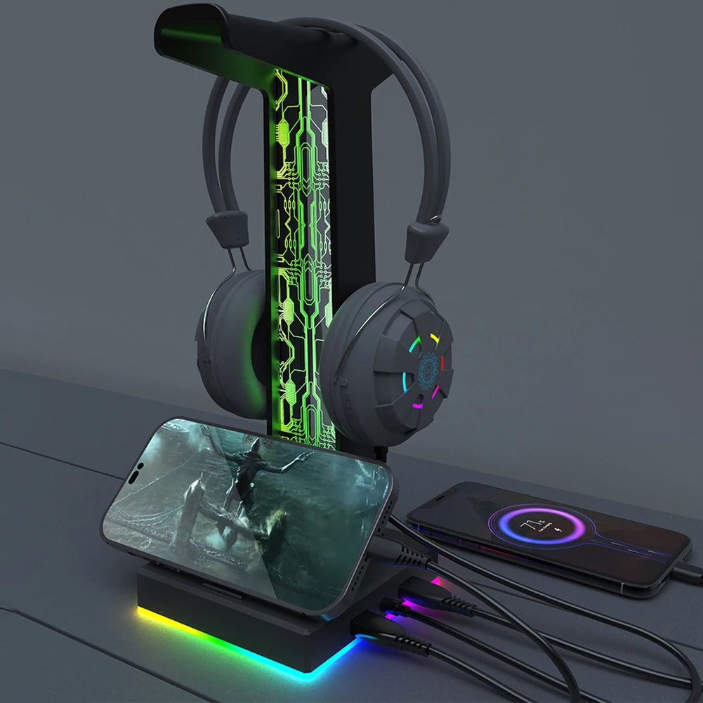 Soporte Auriculares Gaming RGB 10 Modos Luz USB 3.5mm
