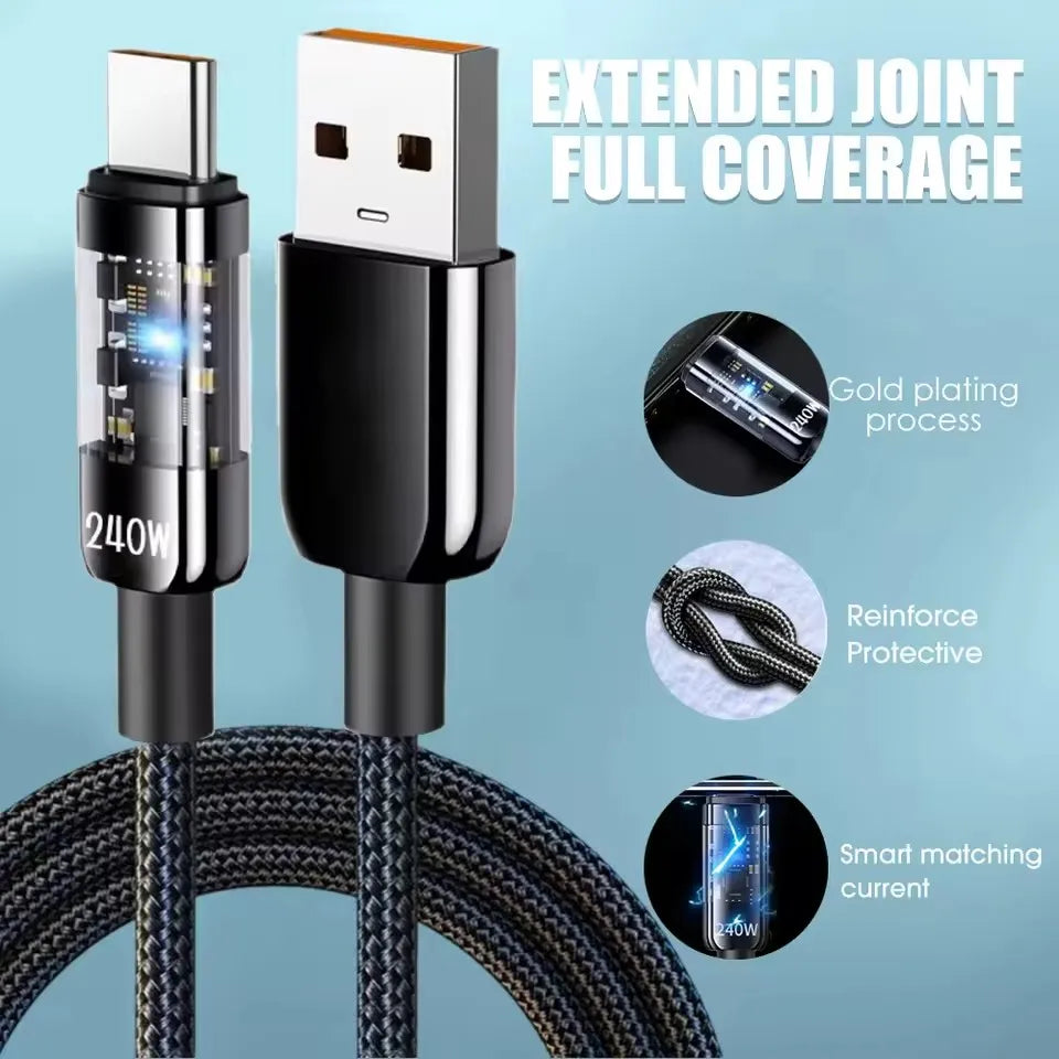 Cable USB-C 240W Digital Carga Rápida | Nylon Trenzado | iPhone/Samsung - Corporación Turística