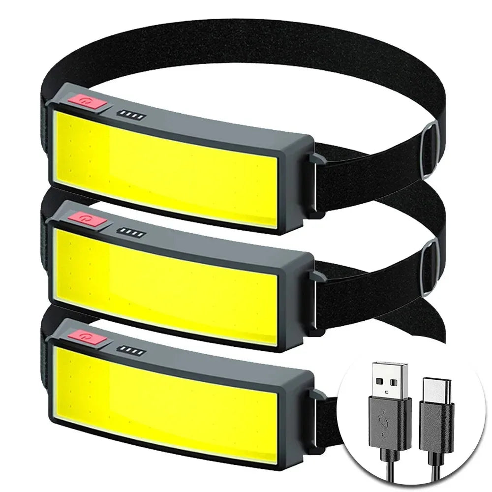 Linterna Frontal COB LED USB Tipo C Recargable Potente para Exteriores