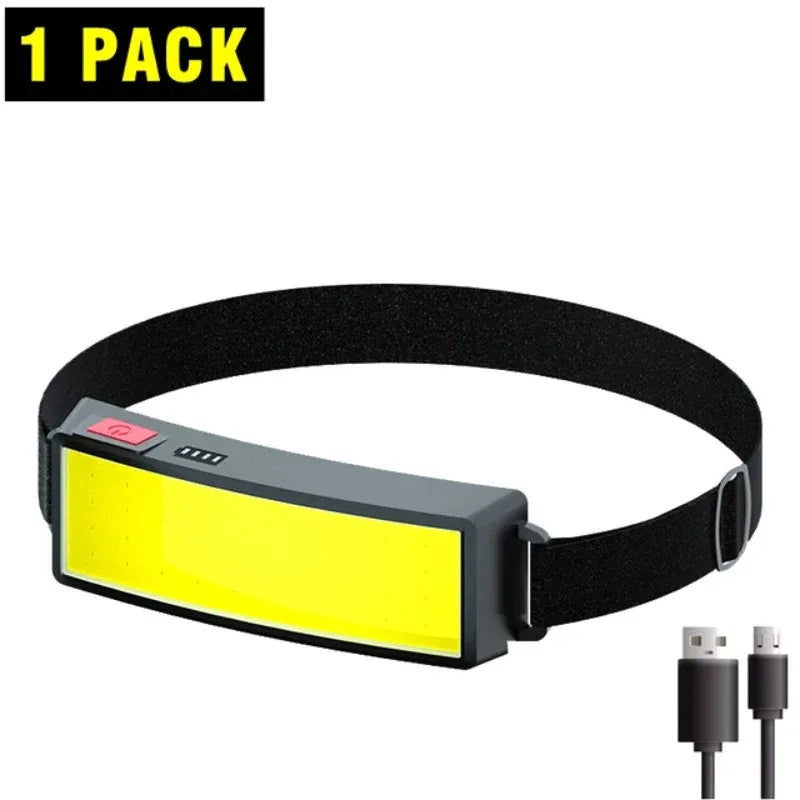 Linterna Frontal COB LED USB Tipo C Recargable Potente para Exteriores