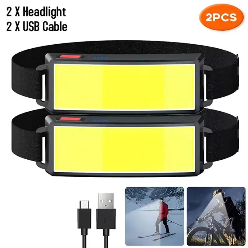 Linterna Frontal COB LED USB Tipo C Recargable Potente para Exteriores
