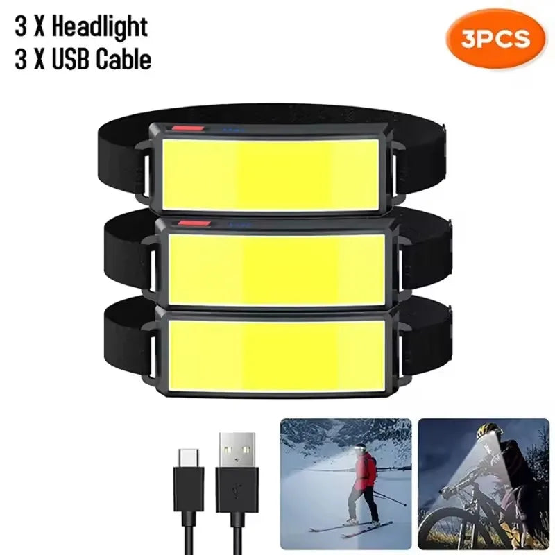 Linterna Frontal COB LED USB Tipo C Recargable Potente para Exteriores