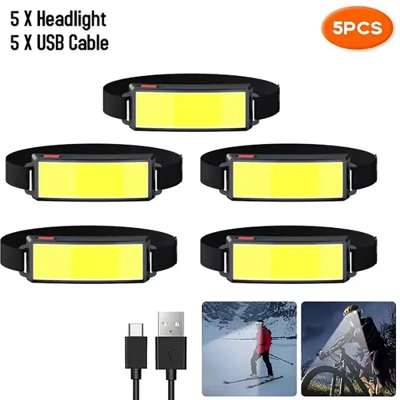 Linterna Frontal COB LED USB Tipo C Recargable Potente para Exteriores