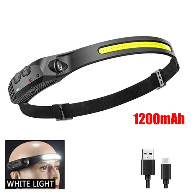 Linterna Frontal LED COB Recargable USB 1200mAh - Brillo 450 Lúmenes