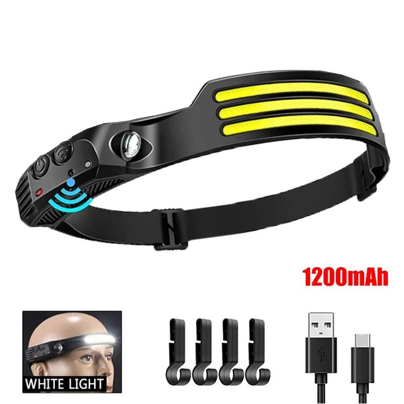 Linterna Frontal LED COB Recargable USB 1200mAh - Brillo 450 Lúmenes