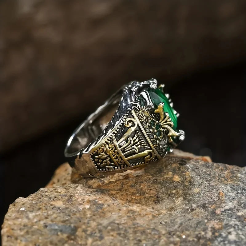 Anillo Lujo Hombre Piedra Verde Retro Dominante Fiesta Joyería
