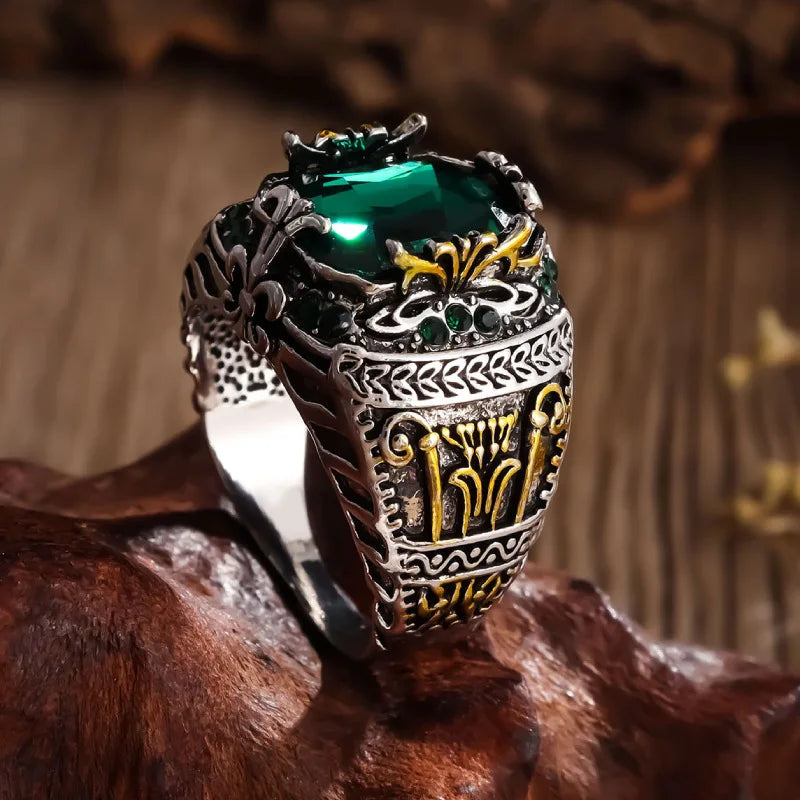 Anillo Lujo Hombre Piedra Verde Retro Dominante Fiesta Joyería