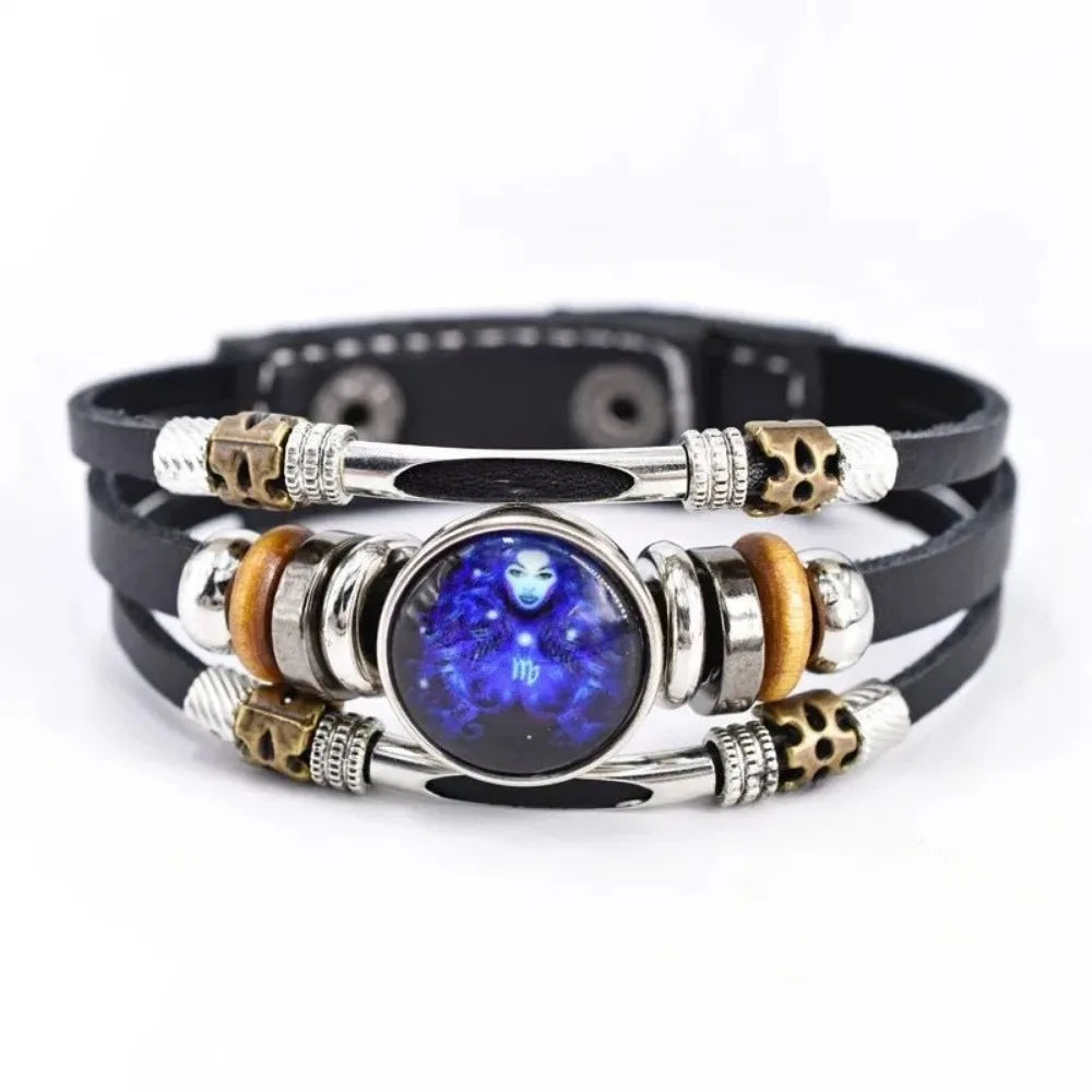 Pulsera Constelación Cuero Multicapa Retro Regalo Unisex 12 Signos
