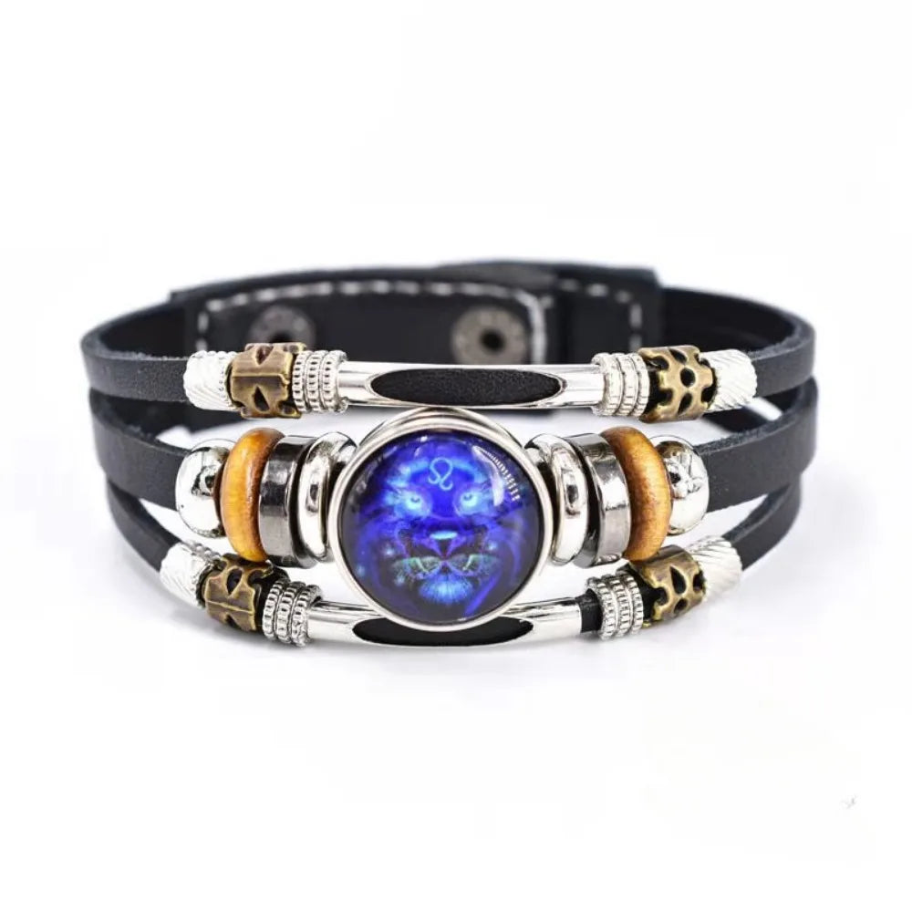 Pulsera Constelación Cuero Multicapa Retro Regalo Unisex 12 Signos