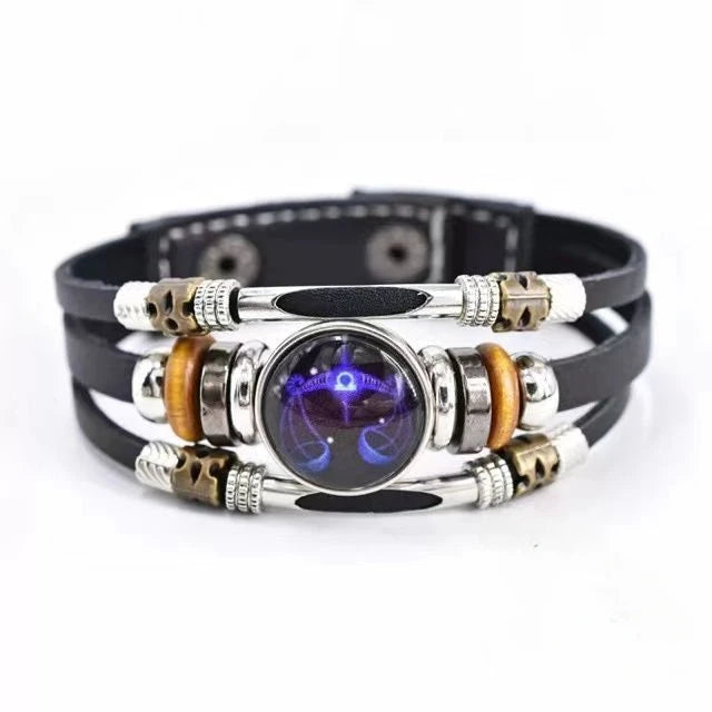Pulsera Constelación Cuero Multicapa Retro Regalo Unisex 12 Signos