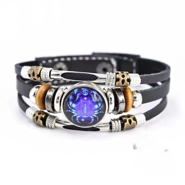 Pulsera Constelación Cuero Multicapa Retro Regalo Unisex 12 Signos