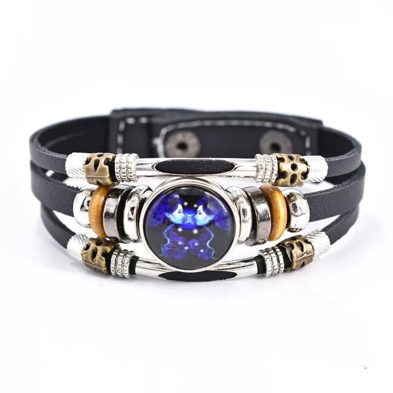 Pulsera Constelación Cuero Multicapa Retro Regalo Unisex 12 Signos