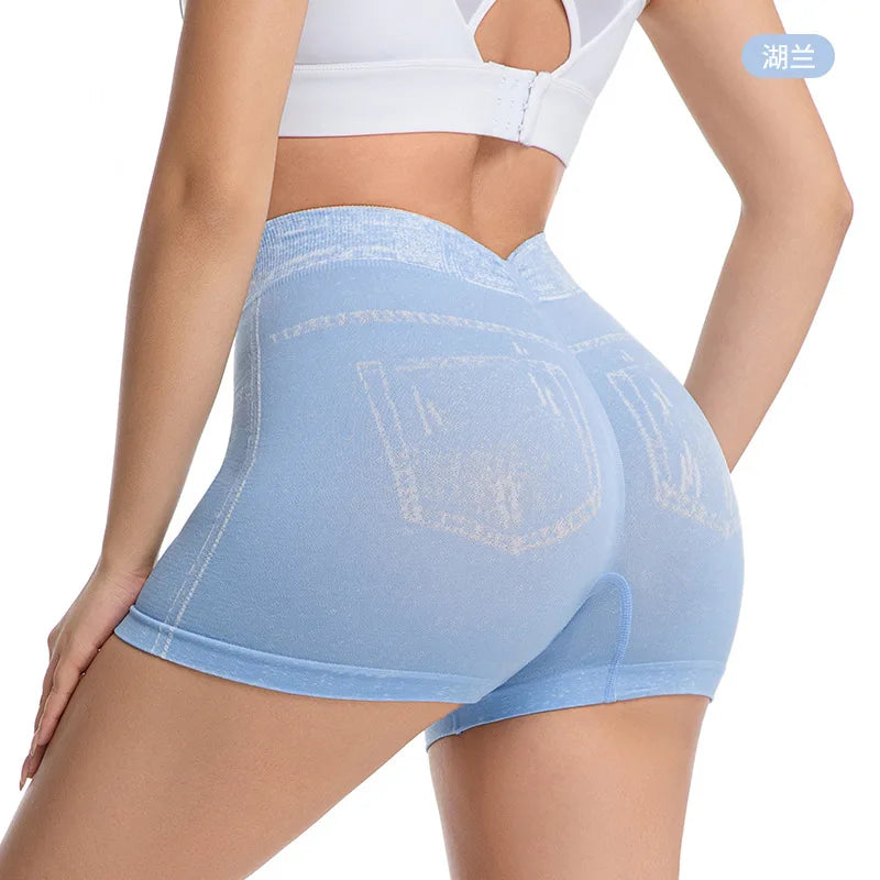 Shorts deportivos azul claro de cintura alta