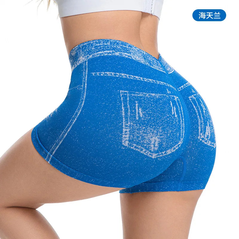 Shorts deportivos azules de cintura alta para mujer