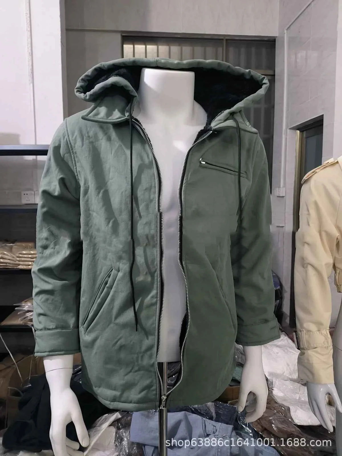 Chaquetas con Capucha Hombre: Abrigo Lana Cálido Cremallera