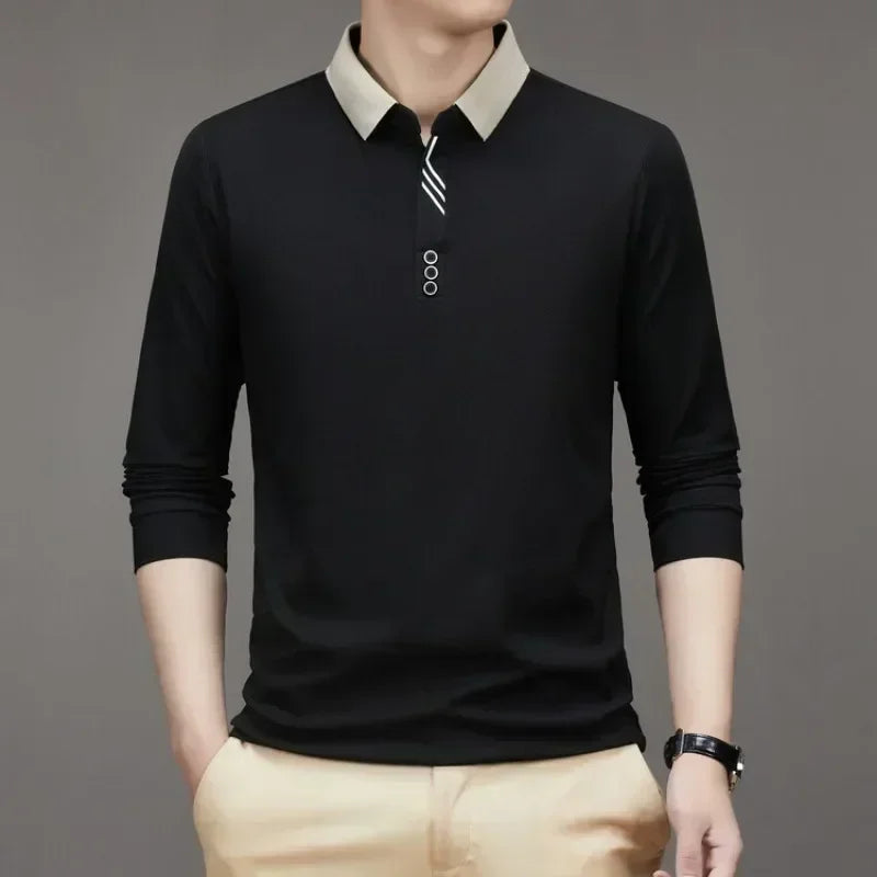 Camiseta Gofre Hombre Cuello Alto Manga Larga Casual Negocios - Corporación Turística