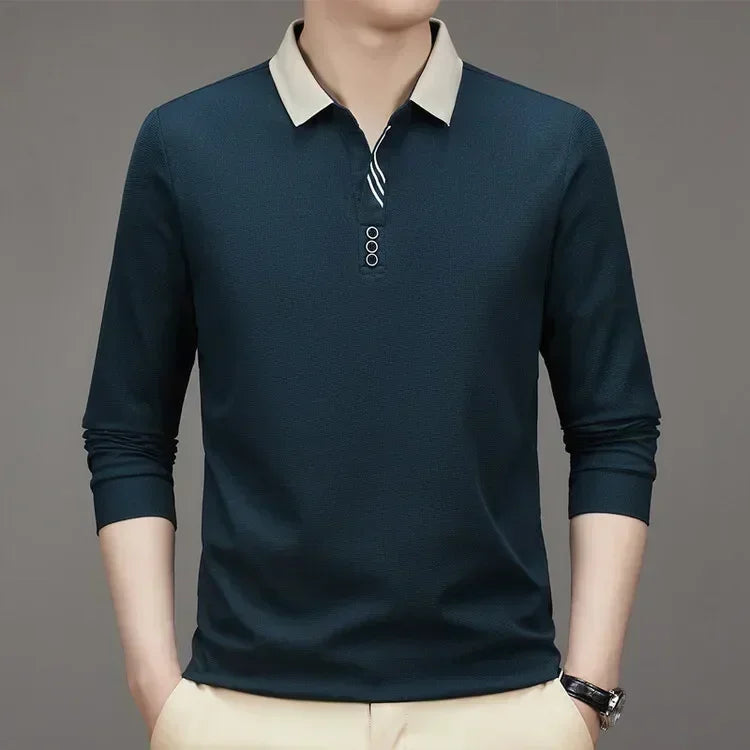 Camiseta Gofre Hombre Cuello Alto Manga Larga Casual Negocios - Corporación Turística