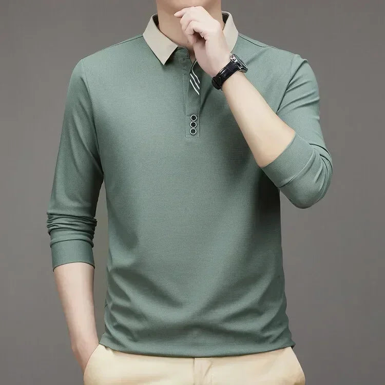 Camiseta Gofre Hombre Cuello Alto Manga Larga Casual Negocios - Corporación Turística