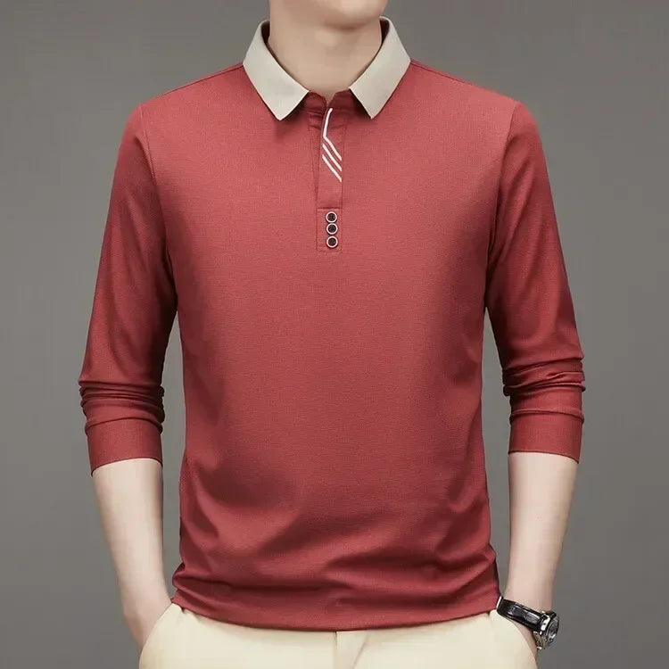 Camiseta Gofre Hombre Cuello Alto Manga Larga Casual Negocios - Corporación Turística