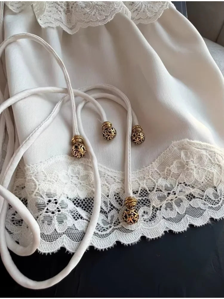 Camisola Satén Francés Volantes Sexy Cuello V Chic Coreano - Corporación Turística