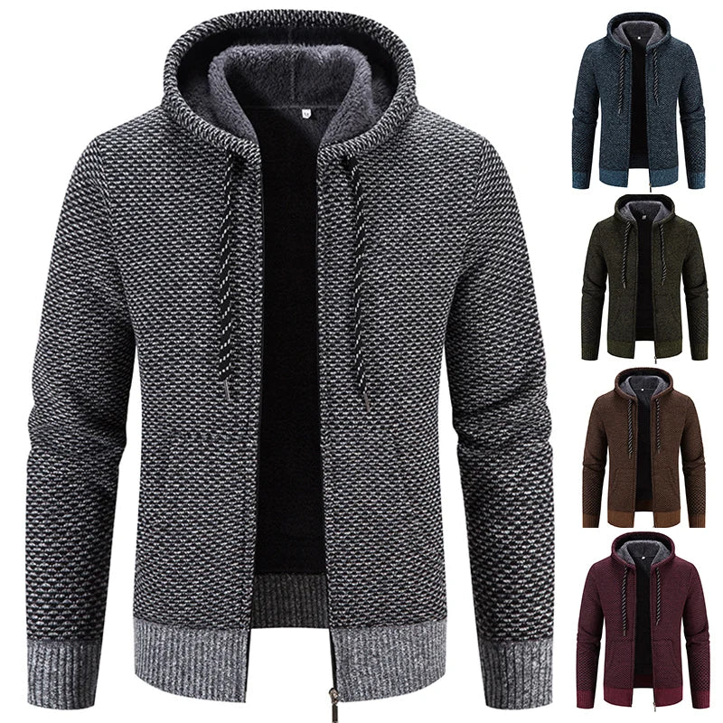 Chaqueta Informal Punto Hombre con Capucha - Abrigo Cálido Otoño Invierno