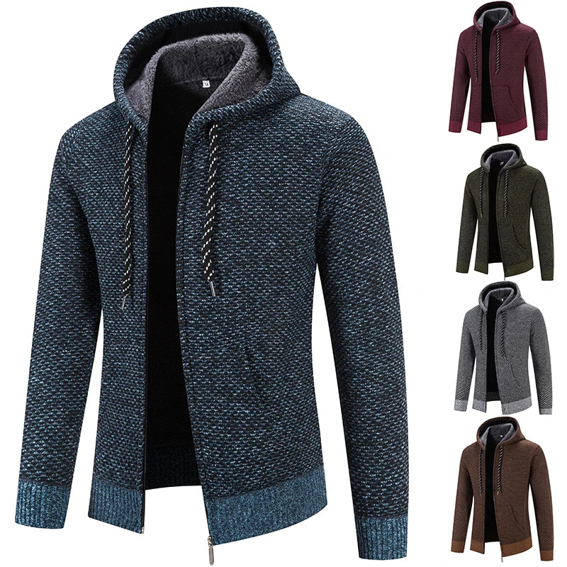 Chaqueta Informal Punto Hombre con Capucha - Abrigo Cálido Otoño Invierno