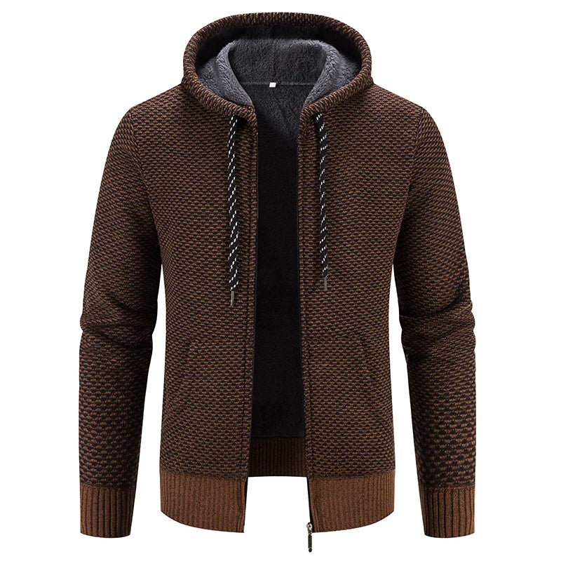 Chaqueta Informal Punto Hombre con Capucha - Abrigo Cálido Otoño Invierno