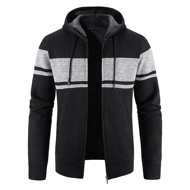 Chaqueta Informal Punto Hombre con Capucha - Abrigo Cálido Otoño Invierno