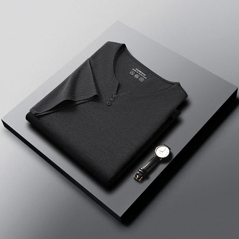 Camiseta Henley Hombre Verano Casual Manga Corta Transpirable Algodón - Corporación Turística