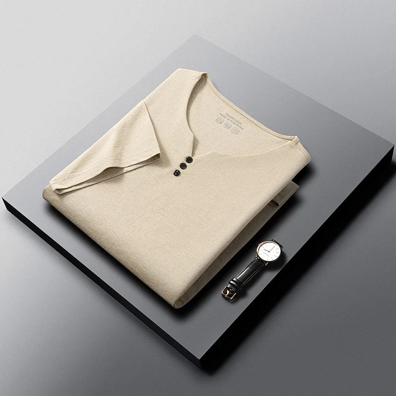 Camiseta Henley Hombre Verano Casual Manga Corta Transpirable Algodón - Corporación Turística
