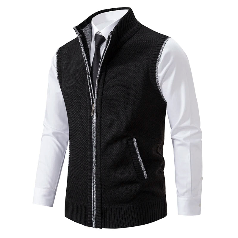 Chaleco de Punto Hombre Cuello Alto Cremallera Lana Terciopelo