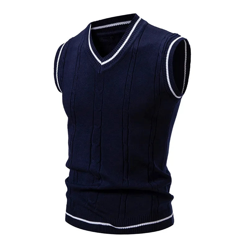 Chaleco Tejido V-Neck Hombre - Moda Casual Inteligente Patchwork Slim Fit - Corporación Turística