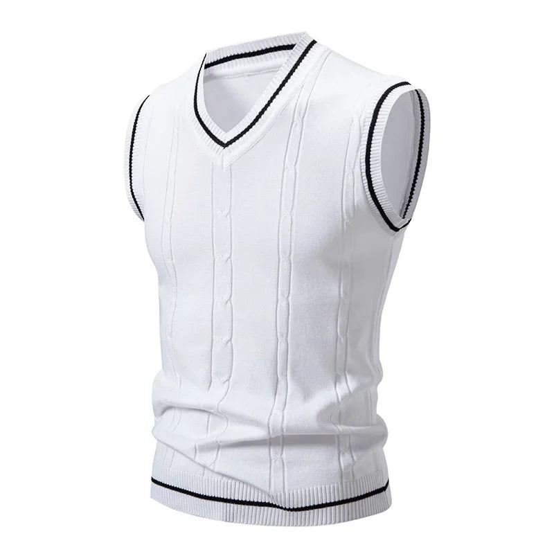 Chaleco Tejido V-Neck Hombre - Moda Casual Inteligente Patchwork Slim Fit - Corporación Turística