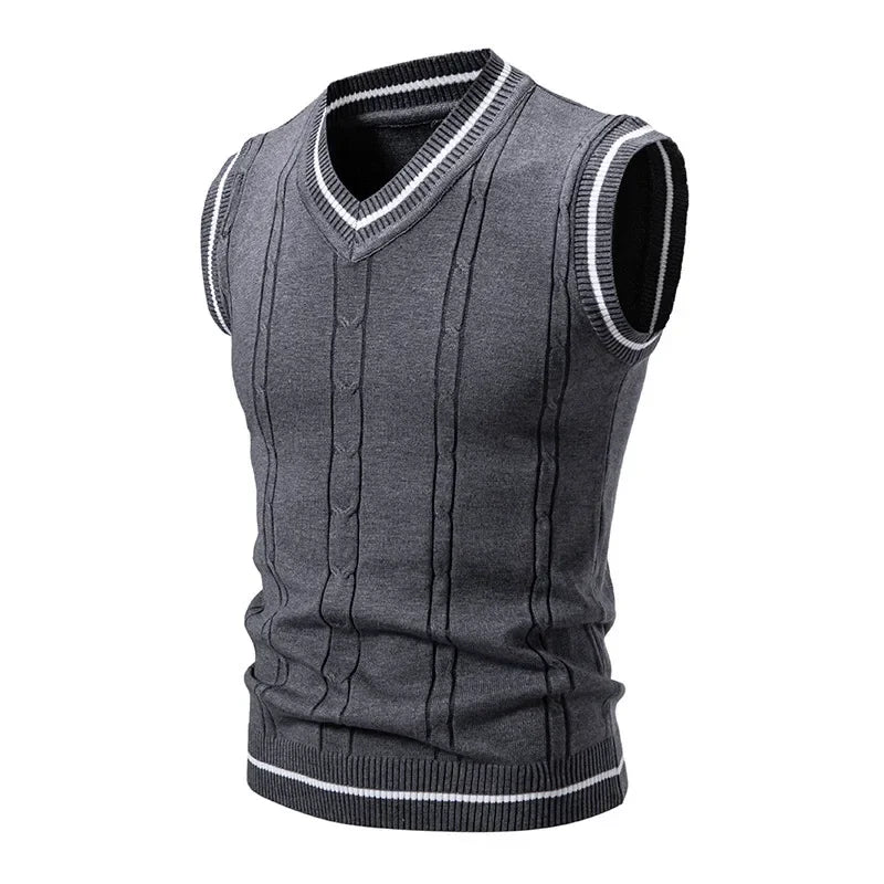 Chaleco Tejido V-Neck Hombre - Moda Casual Inteligente Patchwork Slim Fit - Corporación Turística