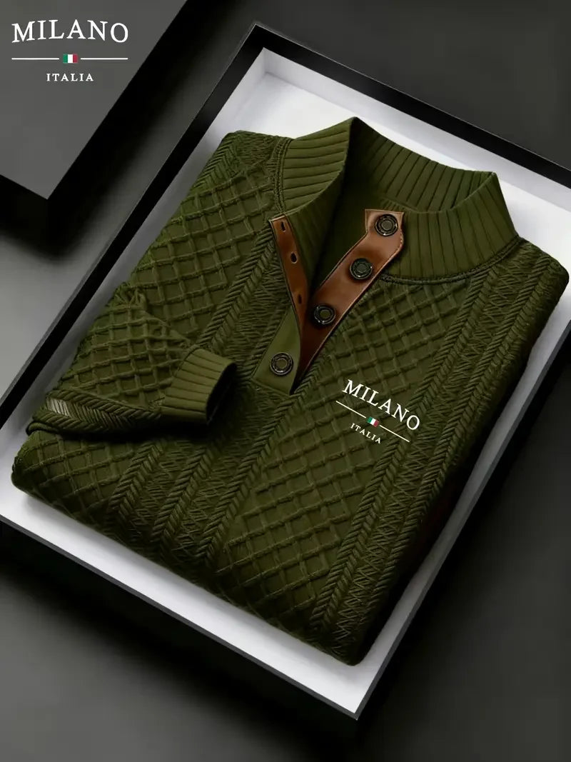 Dark gray men's high-neck knit sweater with a printed casual design, suitable for fall and winter by Corporación Turística.
