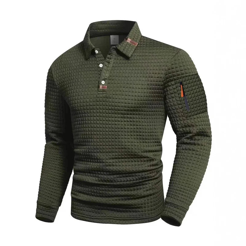 Polo Manga Larga Hombre: Cuello Blanco, Cremallera | Primavera-Otoño