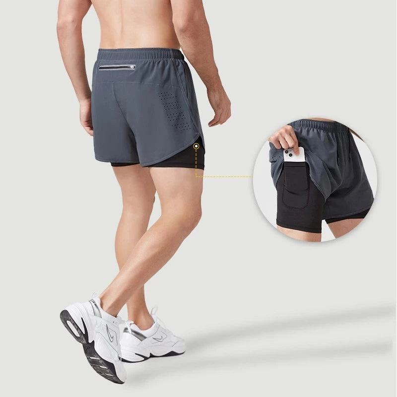 Pantalones Cortos para Correr Hombre: Doble Capa Fitness Secado Rápido - Corporación Turística