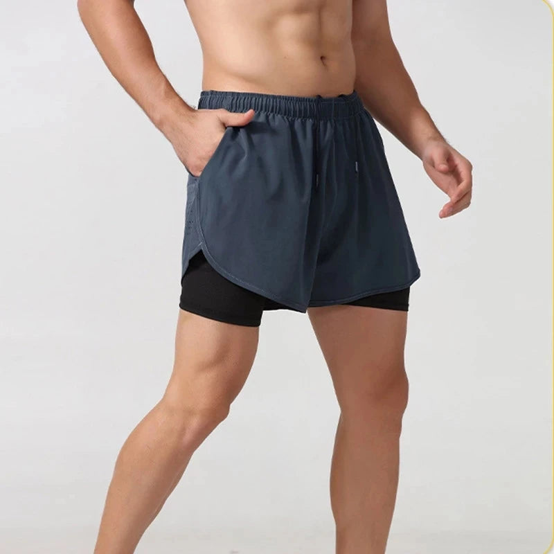 Pantalones Cortos para Correr Hombre: Doble Capa Fitness Secado Rápido - Corporación Turística