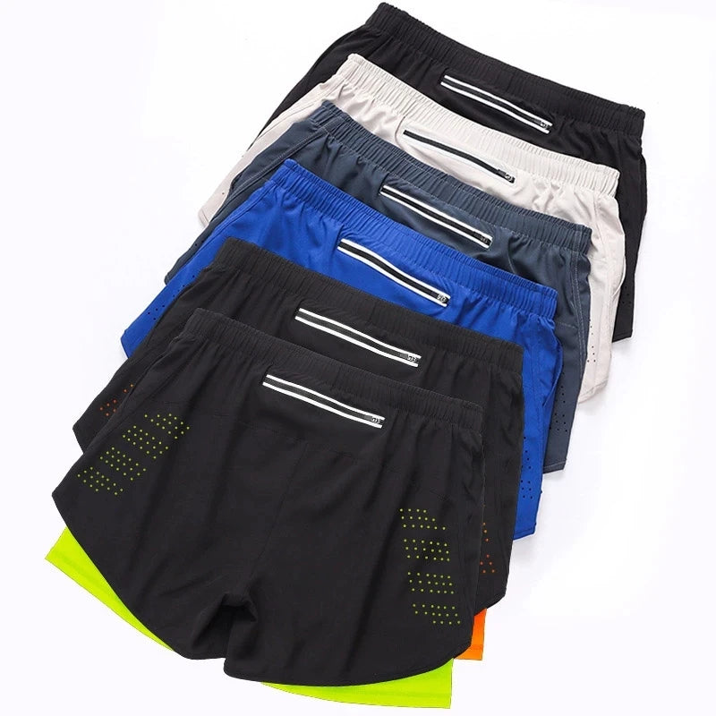 Pantalones Cortos para Correr Hombre: Doble Capa Fitness Secado Rápido - Corporación Turística
