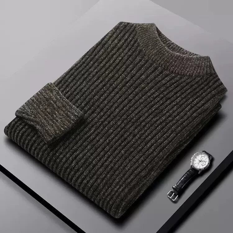 Gray men's thick warm sweater with high collar, cozy knit, ideal for winter casual wear, from Corporación Turística.