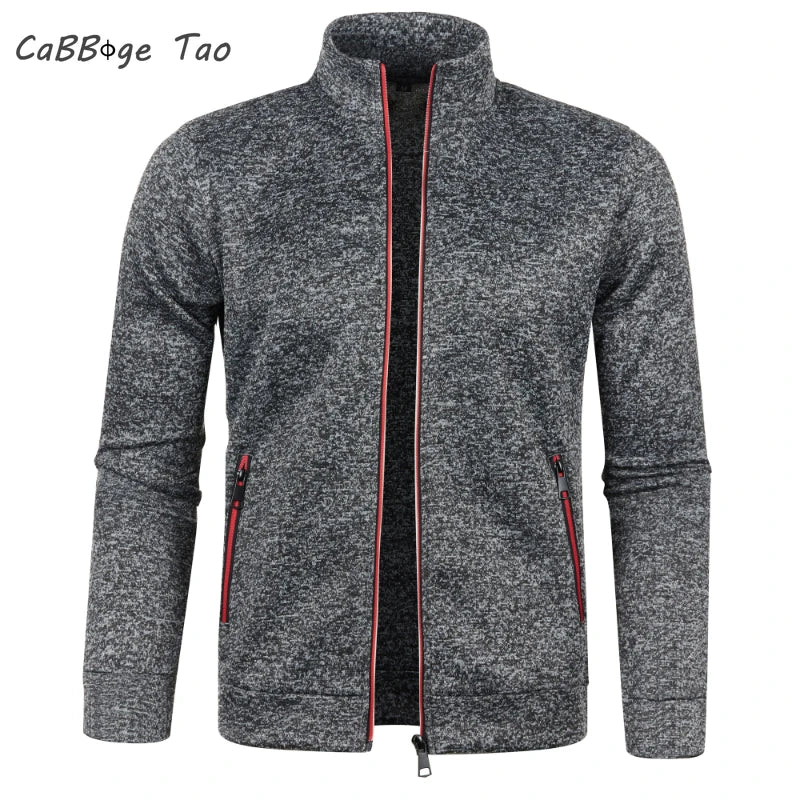 Long men's sweater by Corporación Turística featuring block color design, zipper closure, warm fleece fabric, and a fitted style.