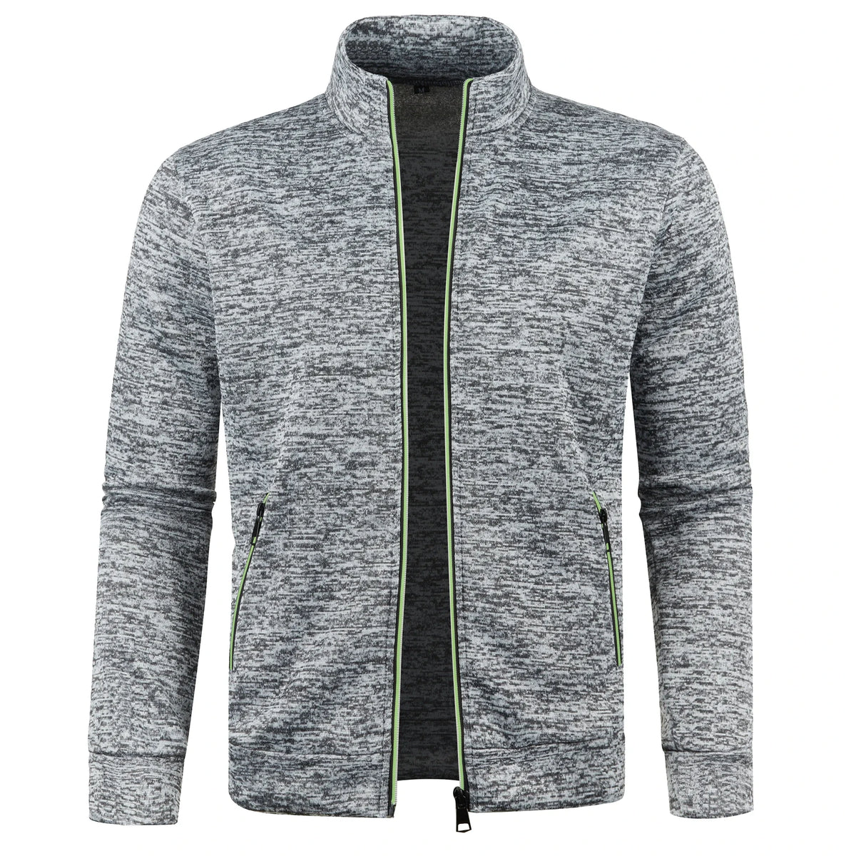 Long men's sweater by Corporación Turística featuring a color-block design, zipper, and warm fleece fabric for winter wear.