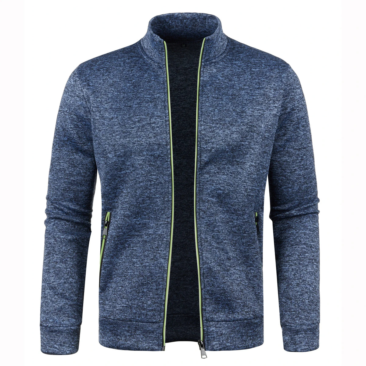 Brown men's long sweater with zipper, block color design, cozy fleece, and slim fit for winter by Corporación Turística.