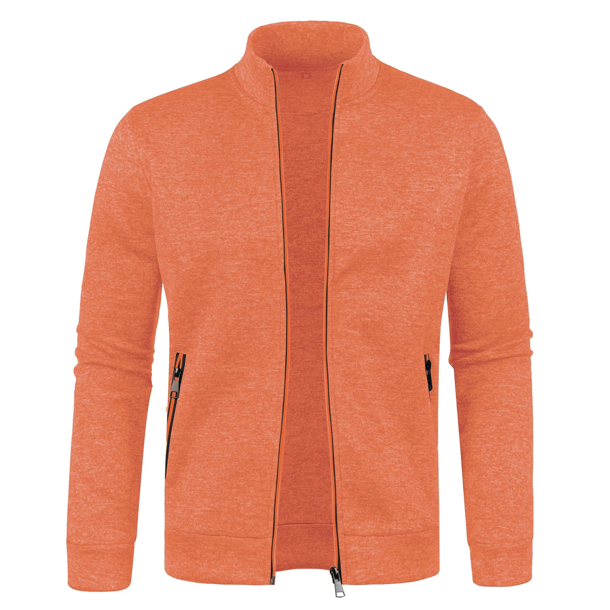 Long men's sweater by Corporación Turística with zipper, color block design, warm fleece, and fitted style for winter.