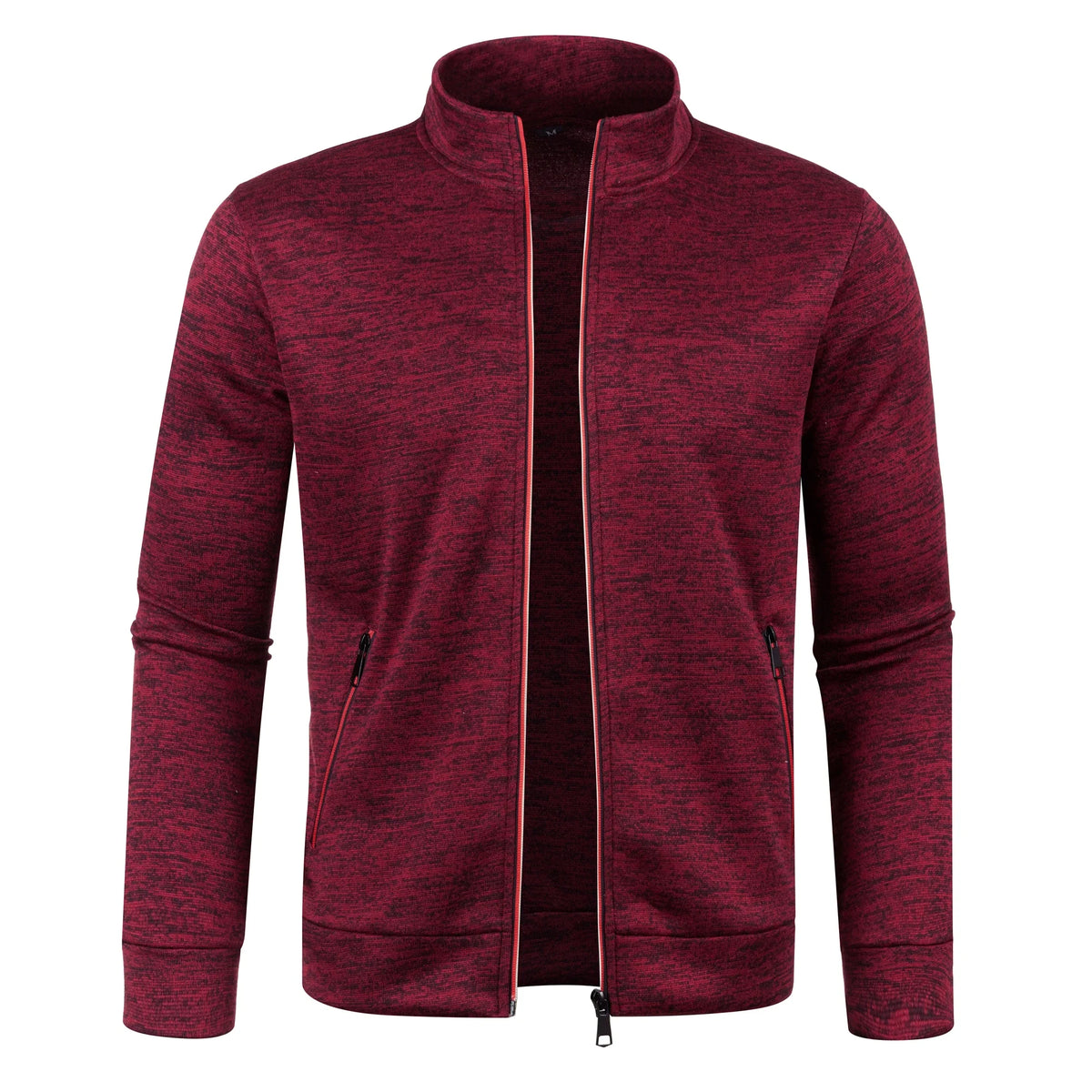 Brown men's long sweater with zipper, color block design, warm fleece fabric, slim fit, suitable for winter from Corporación Turística.