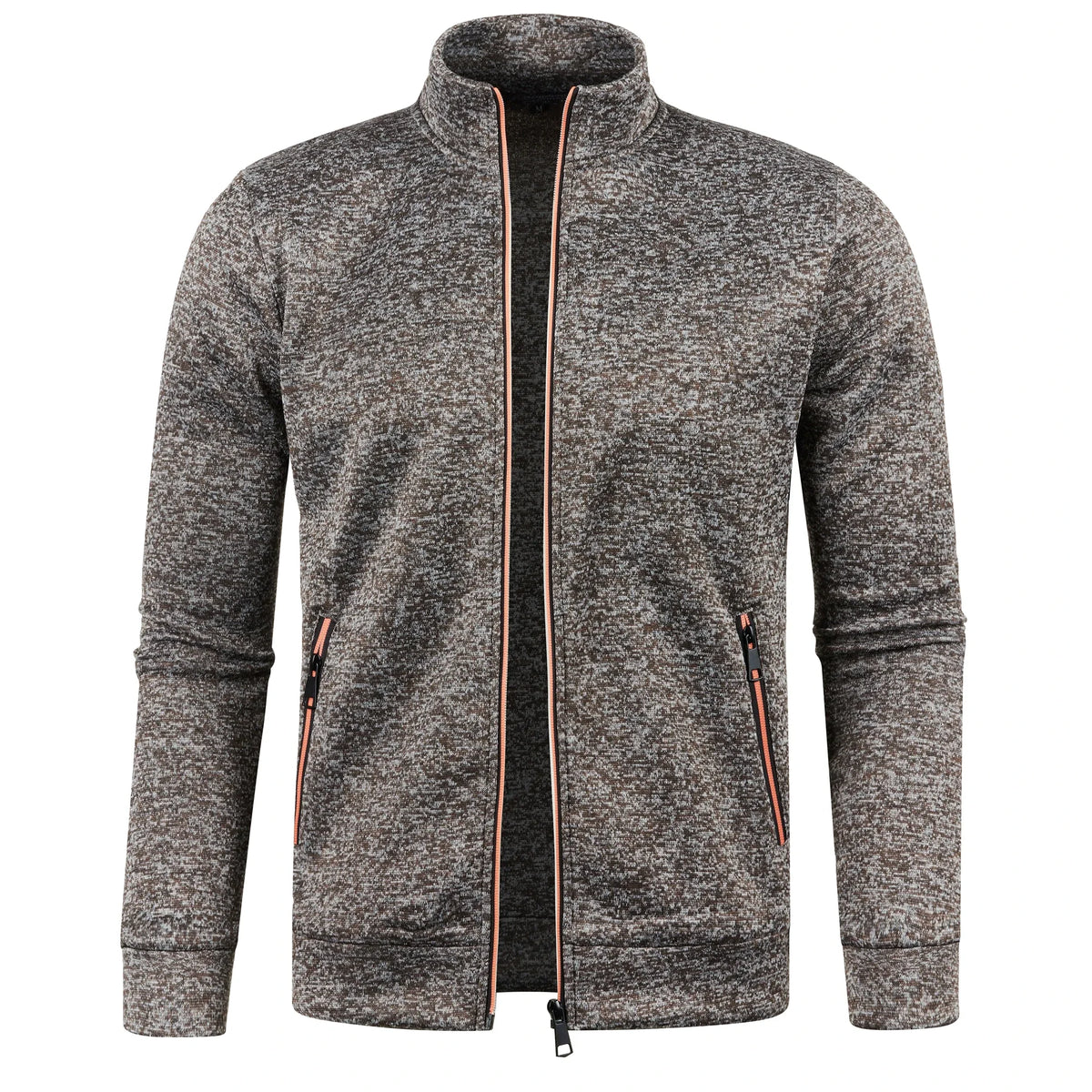 Long men's sweater by Corporación Turística featuring a color block design, zipper, and cozy fleece fabric for winter wear.