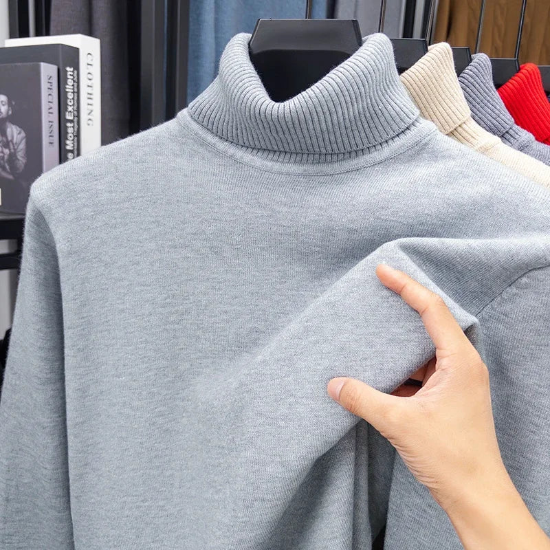 Blue men's high-neck sweater by Corporación Turística, cozy winter knit with anti-pilling premium quality, XL size.