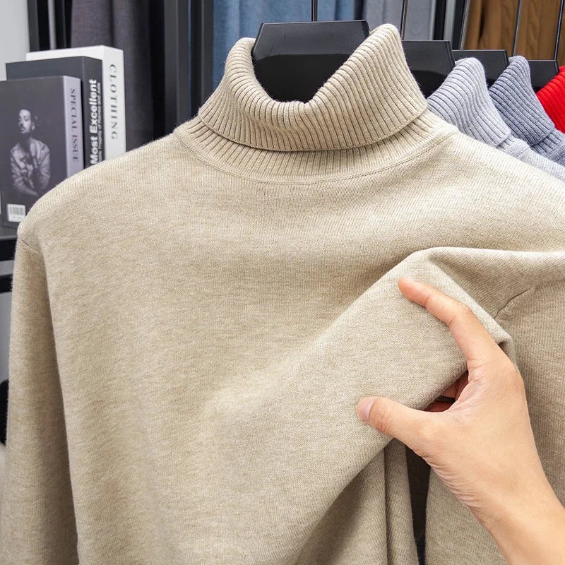 Blue navy men's high-neck sweater by Corporación Turística, cozy wool blend, perfect for autumn and winter, premium quality.